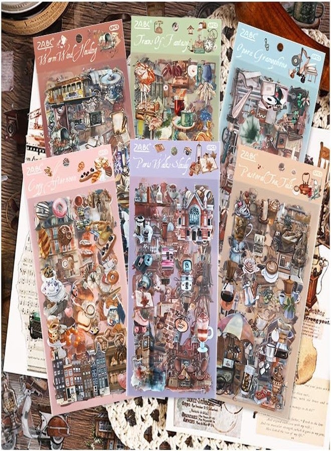 SAMVARDHAN Vintage Aesthetic Sticker - 36 Sheets Retro Themed Decorative Stickers for Scrapbook, Journal, Crafts & DIY Projects, Photo Album Sticker, Pack of 6 (Travel, Coffee, Books, Music & More) - Image 1